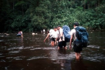 River crossing at Gunung Tahan trek